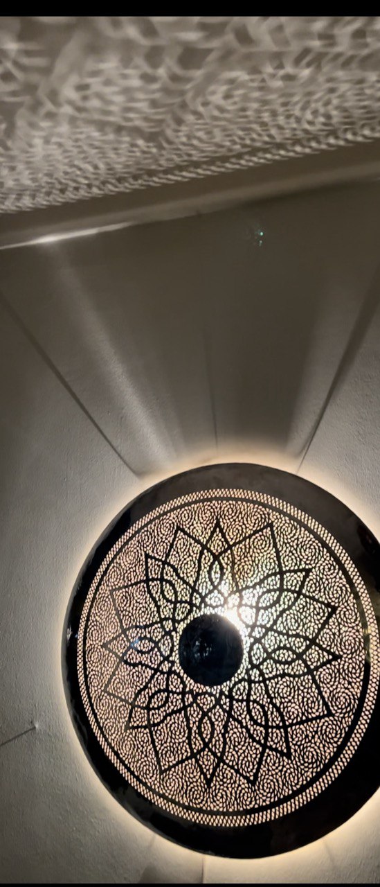 Orientalische Handgefertigte Kupfer Silber Wandlampe aus Marokko 80x80cm