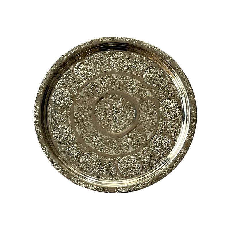 Türkisches handgefertigtes Silber-Kupfer Tablett, 35 cm – Originales, luxuriöses Teetablett aus der Türkei - Hamam Zubehör Düsseldorf