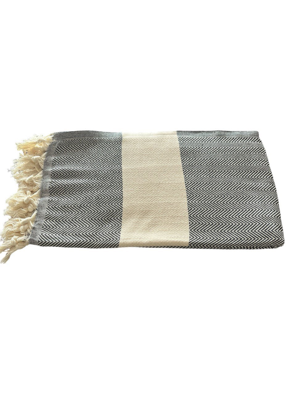 Diamant Deluxe Hamam-, Strand- und Saunatuch 100 x 180 cm, 100% Baumwollegrau naturbeige Zickzack