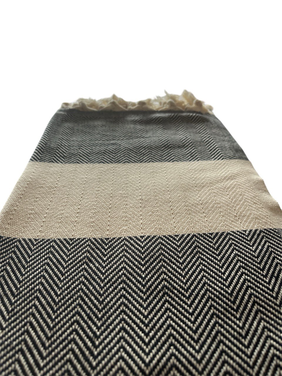 Diamant Deluxe Hamam-, Strand- und Saunatuch 100 x 180 cm, 100% Baumwollegrau naturbeige Zickzack