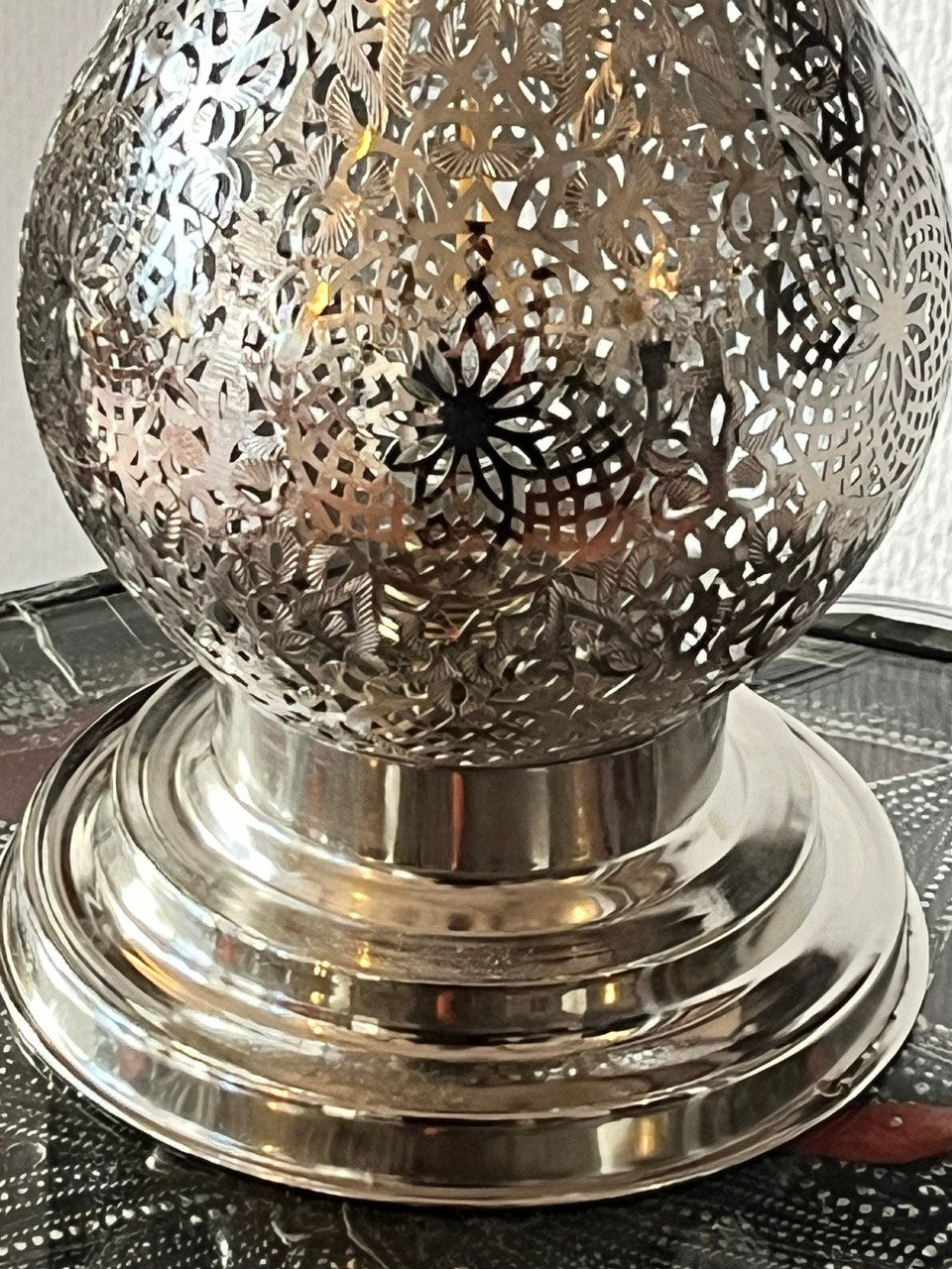 Orientalische Tischlampe/Nachttischlampe aus Kupfer Handgefertigte 40cm Silber