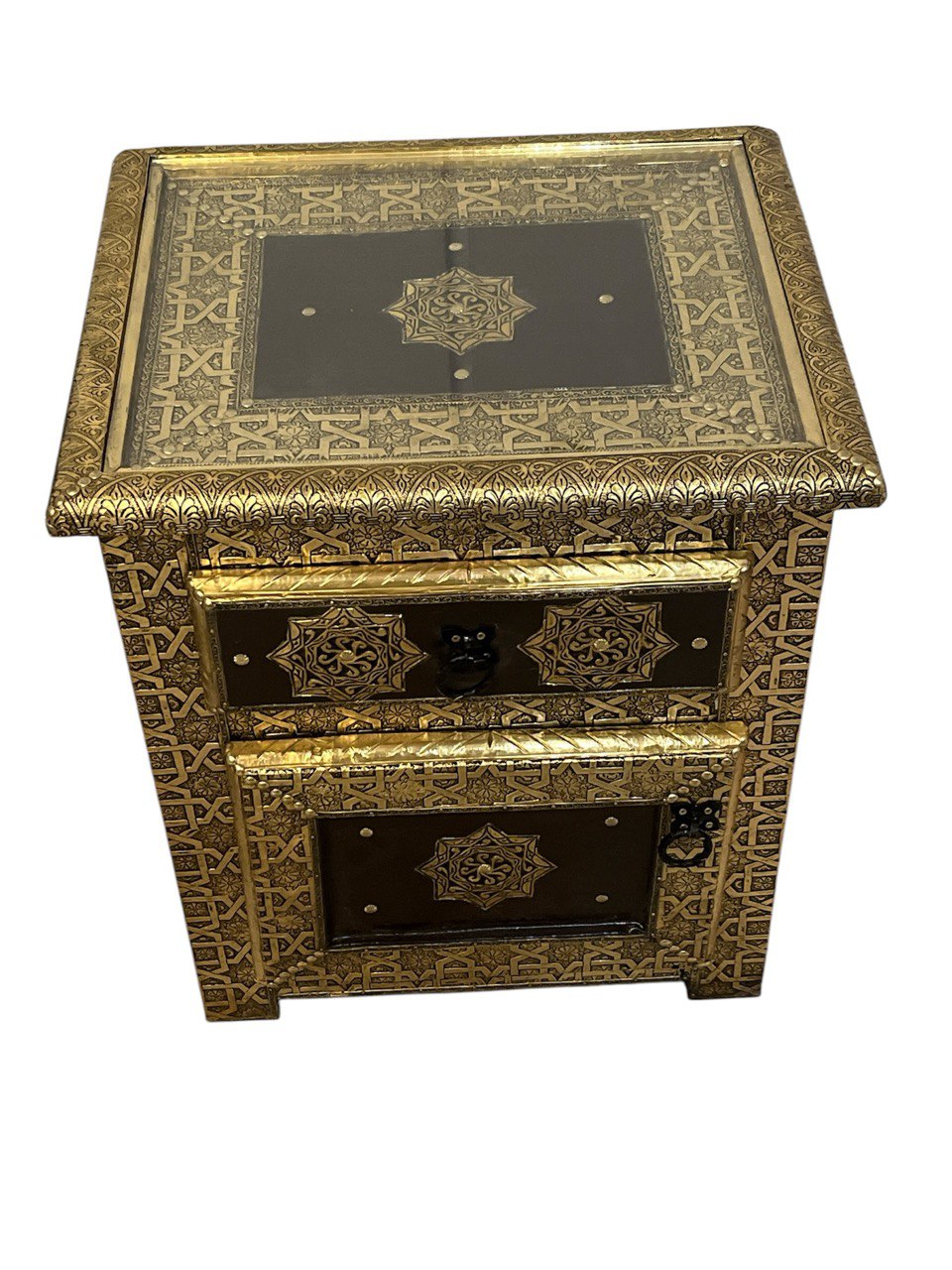 Orientalische Handgefertigte Messing mit Holz Kommode Luxus