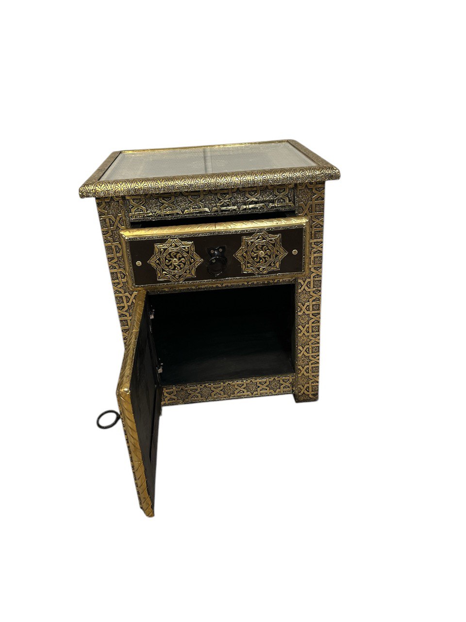 Orientalische Handgefertigte Messing mit Holz Kommode Luxus