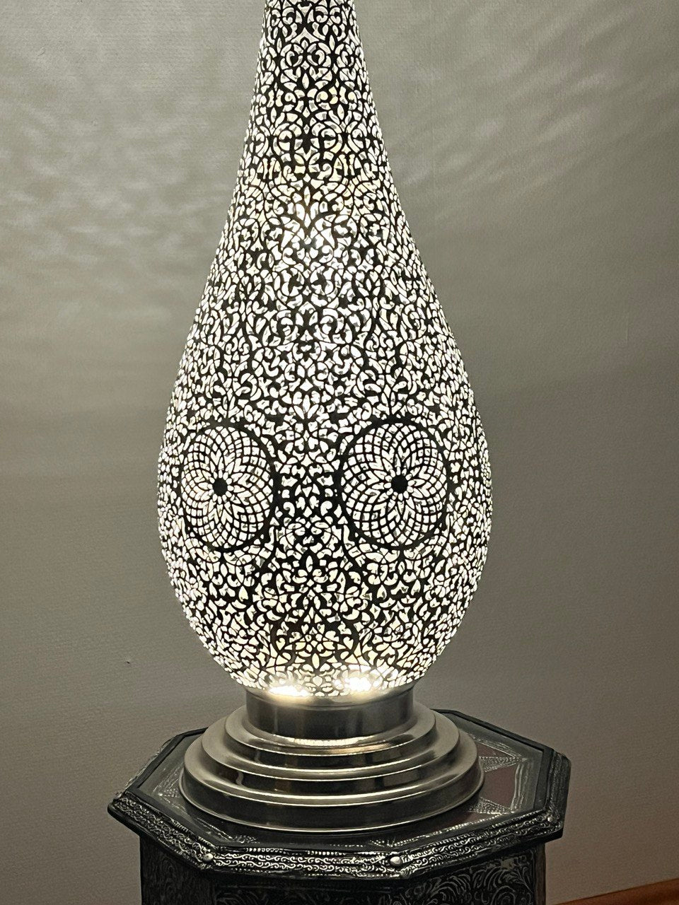 Orientalische Stehlampe Handgefertigt 100cm Silber aus Kupfer